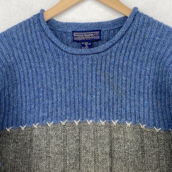 NEWTON TRADING CO. Sweater Womens XL Wool Shetland Colorblock Jumper Blue Gray - Picture 4 of 13